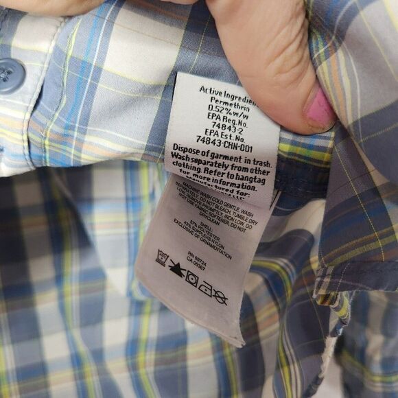 Columbia Insect Blocker Mens Blue Green Plaid Long-Sleeved Button-Up Shirt Sz M - Picture 11 of 11